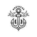 Vintage anchor with swallows. Design element for emblem, sign, badge, logo. Royalty Free Stock Photo