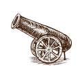 Vintage ancient arm cannon with cannonballs, war weapon. Royalty Free Stock Photo