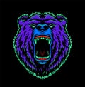 Vintage angry bear head colorful concept