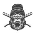 Vintage angry gorilla head in beanie hat