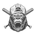 Vintage angry gorilla head in cap