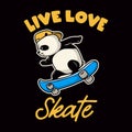 Vintage animal slogan typography live love skate