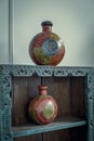 Vintage antique asian vase on a wooden table Royalty Free Stock Photo