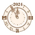 Vintage antique clock shows 5 minutes to midnight Royalty Free Stock Photo