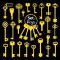 Vintage antique golden key collection Royalty Free Stock Photo