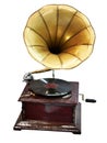 Vintage antique gramophone with phonograph record isolated Royalty Free Stock Photo