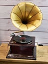 Vintage antique gramophone with phonograph record Royalty Free Stock Photo