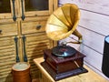 Vintage antique gramophone with phonograph record Royalty Free Stock Photo