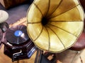 Vintage antique gramophone with phonograph record Royalty Free Stock Photo