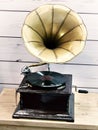 Vintage antique gramophone with phonograph record Royalty Free Stock Photo