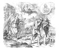 Vintage Drawing of Biblical Adam and Eve and Expulsion From Paradise Royalty Free Stock Photo