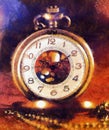 Vintage Antique pocket watch. Illustration collage. vintage background.