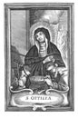 Vintage Antique Religious Allegorical Drawing or Engraving of Christian Holy Woman Saint Odile of Alsace or Odilia or