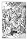 Vintage Antique Religious Biblical Drawing or Engraving of Jesus and 14th or Fourteenth Station of the Cross or Way of