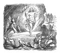 Vintage Antique Religious Biblical Drawing or Engraving of Resurrection of Jesus. Angel and Jesus Appears Near Tomb