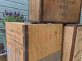 3 Vintage antique tea chests stacked up together Royalty Free Stock Photo