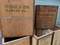 Vintage antique tea chests stacked up