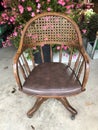 Vintage Antique Cane Back Wood and Leather Office Chair with Casters