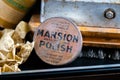 Vintage Antiseptic wax polish from the 1900`s on display in a museum in the UK