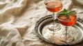 Vintage Aperitif Cocktails with Mint Garnish on Ornate Silver Tray