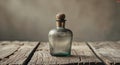 Vintage apothecary bottle with cork stopper on a rustic wooden surface Royalty Free Stock Photo