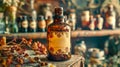 Vintage apothecary bottle with herbs Royalty Free Stock Photo