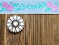 vintage aqua color tape with embroidered ornaments and old button