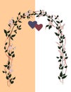 Vintage arch with roses and hearts for a wedding card. Happy valentine`s day. Vector illustration.