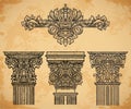 Vintage architectural details design elements on aged paper background