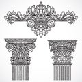 Vintage architectural details design elements. Antique baroque classic style column and cartouche Royalty Free Stock Photo