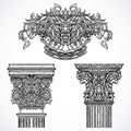 Vintage architectural details design elements. Antique baroque classic style column and cartouche. Royalty Free Stock Photo