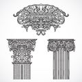 Vintage architectural details design elements. Antique baroque classic style column and cartouche. Royalty Free Stock Photo