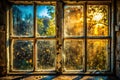 A Vintage Architectural Study Dusty Window Pane Detail Capturing the Essence of Time Through Light and Shadow Royalty Free Stock Photo