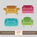 Vintage armchair icons set. Loft furniture concept