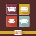 Vintage armchair icons set. Loft furniture concept