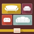 Vintage armchair and sofa icons set. Loft furniture concept