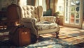 Sunlit Armchair and Luggage Royalty Free Stock Photo