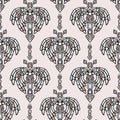 Vintage Art Deco Butterfly Vector Seamless Pattern. Stylised 1920s style Geometric Moth Bug Damask Background. Hand Drawn Ornate