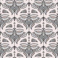 Vintage Art Deco Butterfly Vector Seamless Pattern. Stylised 1920s style Geometric Moth Bug Damask Background. Hand Drawn Ornate