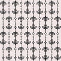 Vintage Art Deco Leaf Stripe Motif Vector Seamless Pattern. Stylised 1920s style Geometric Flourish Damask Background. Hand Drawn