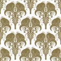 Vintage Art Nouveau Floral Seamless Pattern. Vector Ornamental Antique Old Style White Background With Golden Vintage Flowers,
