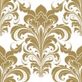 Vintage Art Nouveau Floral Seamless Pattern. Vector Ornamental Damask Baroque Old Style White Background With Golden Vintage