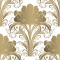 Vintage Art Nouveau Floral Seamless Pattern. Vector Ornamental Damask Baroque Old Style White Background With Golden Vintage