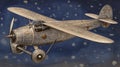 Vintage Art Print Of Silver Biplane With Stars