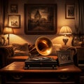 Vintage Art-style Melancholic Scene with a Phonograph Royalty Free Stock Photo