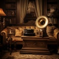 Vintage Art-style Melancholic Scene with a Phonograph Royalty Free Stock Photo
