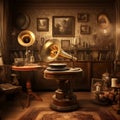 Vintage Art-style Melancholic Scene with a Phonograph Royalty Free Stock Photo