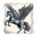 Vintage Art Style Pegasus Print - Black And Green