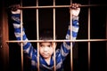 Vintage of asian boy Hand in jail