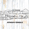 Vintage athens skyline drawing